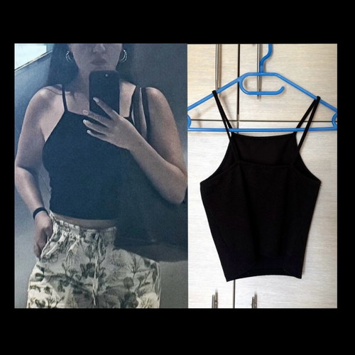 Bershka Elastic Black Soft Crop Tank Top Open Back like new