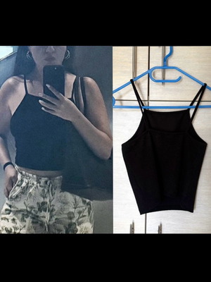 Bershka Elastic Black Soft Crop Tank Top Open Back like new