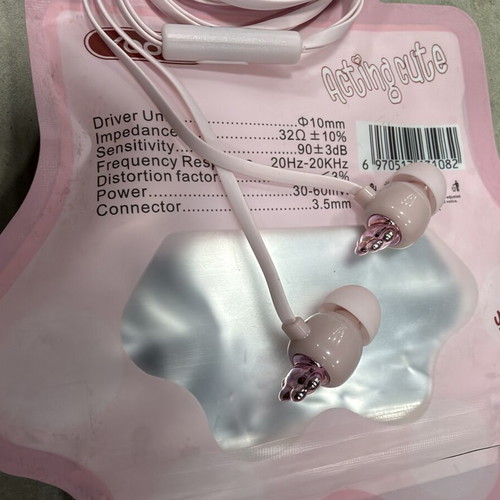 Pink stereo earphones with cat paw design
