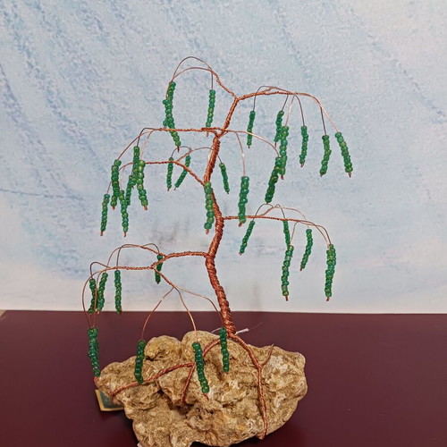 Tree made of copper wire and glass beads new