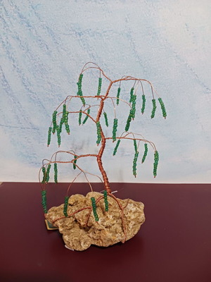 Tree made of copper wire and glass beads new