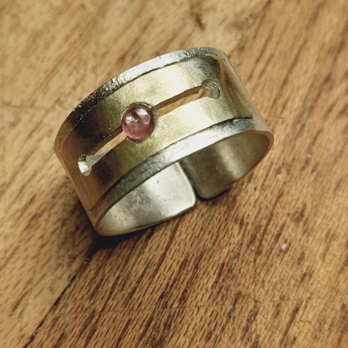 Handmade silver ring 925 with ruby and open bronze