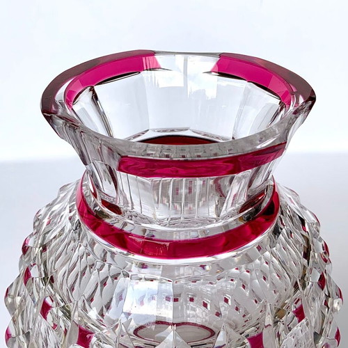 Val Saint Lambert Art Deco vase used, clear and ruby red crystal