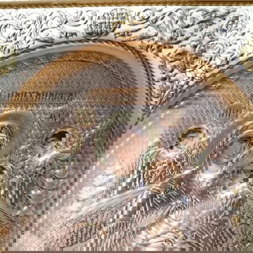 Επάργυρη εικόνα Παναγίας Παντάνασσας καινούργια με ξύλινη βάση