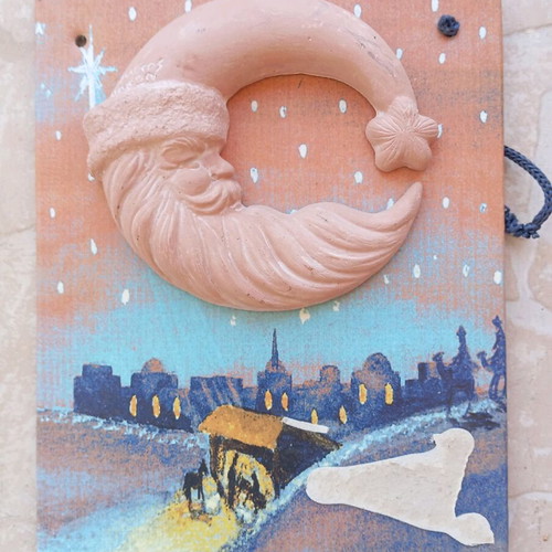Three-dimensional clay moon wall art 25×20