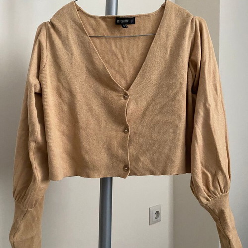 Missguided Camel Cropped Cardigan with Puff Sleeves, Like New, Size M