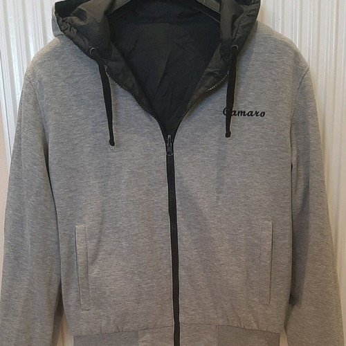 Camaro men's lightweight windbreaker jacket reversible like new, black/gray