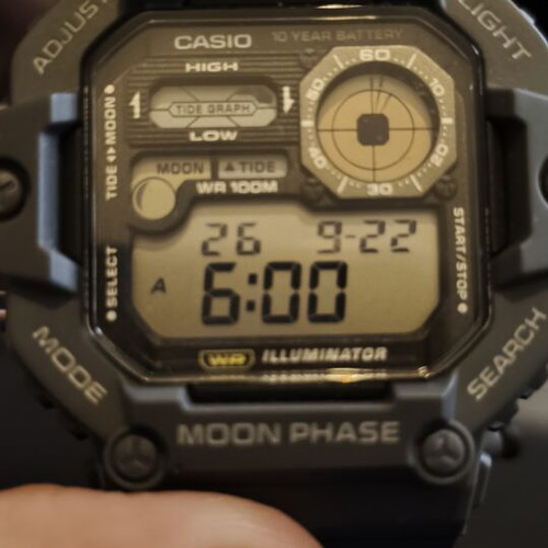 Casio WS-1700H watch with moon and tide phase, grey