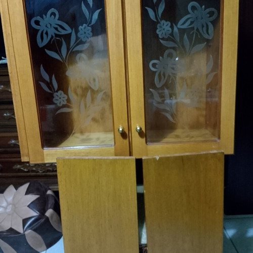 Double kitchen cabinet with sandblasted glass and two shelves