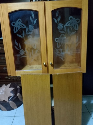 Double kitchen cabinet with sandblasted glass and two shelves
