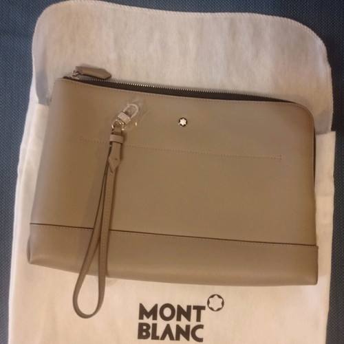 Montblanc women's beige leather clutch bag new