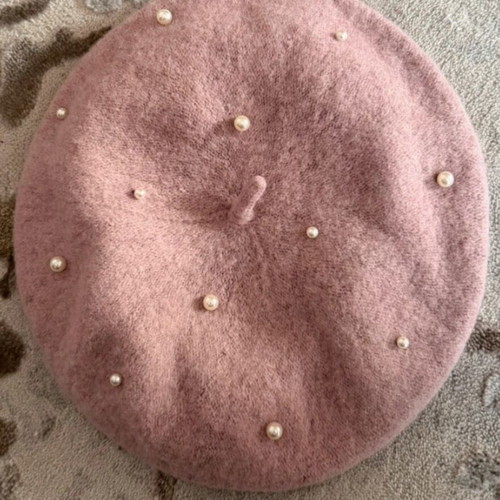 Beret with pearls pink like new H&M