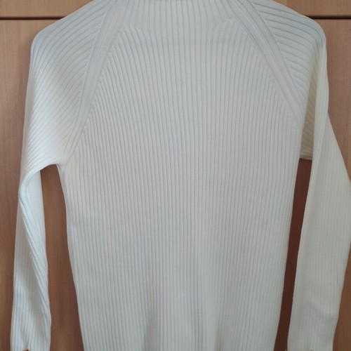 White Turtleneck Sweater new with brown sleeve details