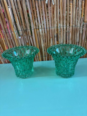 Set of 2 glass carved tealight candle holders