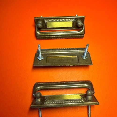 Antique wardrobe handles used, pack of 3, brass with silver