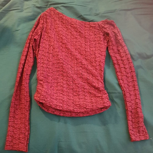 Pull & Bear burgundy lace long sleeve blouse, one shoulder