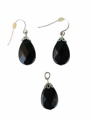 Σετ σκουλαρίκια και μενταγιόν δάκρυ μαύρα μεταχειρισμένα