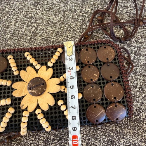 Handmade coconut shoulder bag, brown