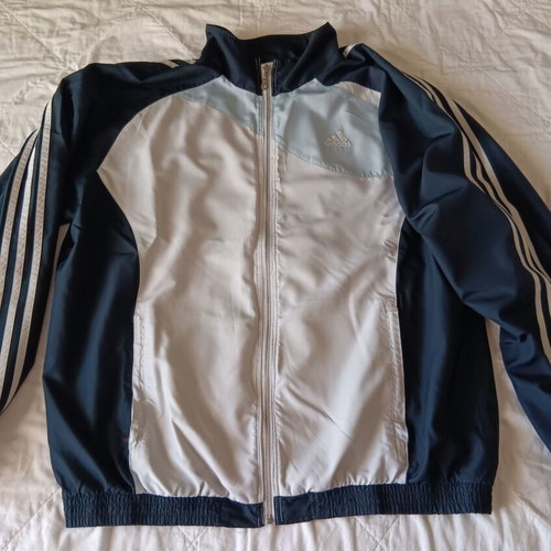 Adidas men's sportswear jacket used, white and blue, large to XL