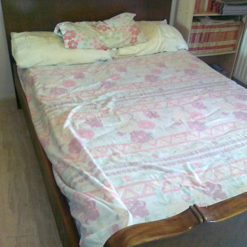 Walnut bed used 125cm width 2m length with mattress