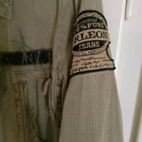 Military Safari Jacket, olive with patches and distressed details