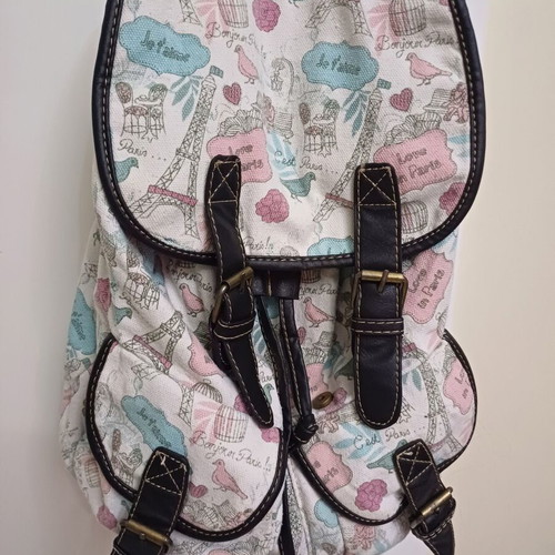Back bag used with Paris theme, colorful fabric
