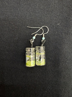Dangling earrings like new with cocktail and fruit design
