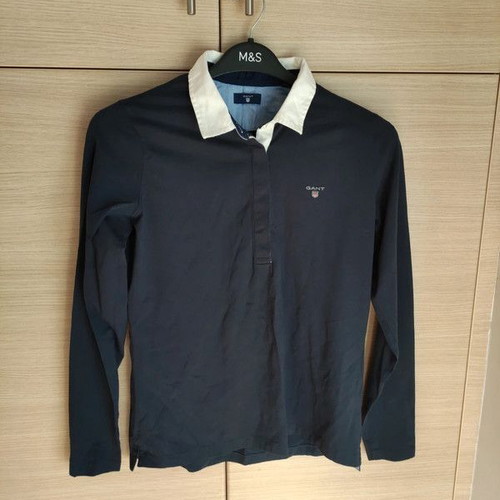 Gant thin long-sleeve polo shirt Medium like new, blue and white