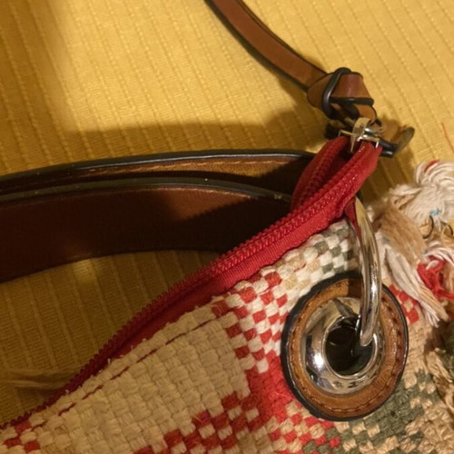 Handbag used fabric with leather strap and inner pockets