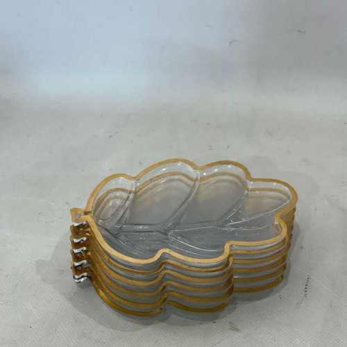 Set of 6 vintage glass serving plates used, leaf shape 16x11