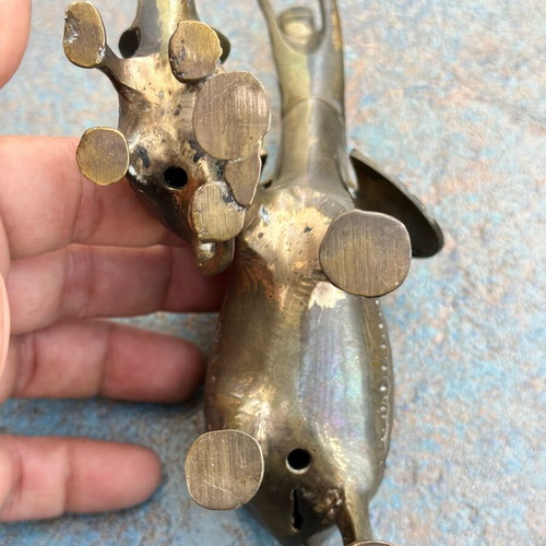 Vintage solid brass mother and baby elephant figurine used