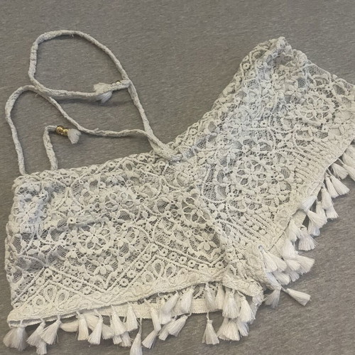 PilyQ White Lace Crochet Beach Shorts used with Tassels