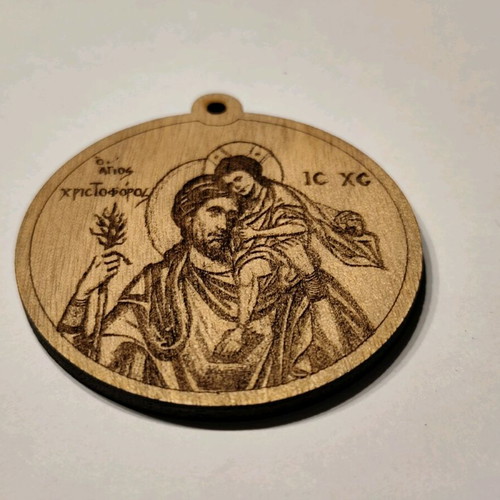 Saint Christopher Car Amulet Handmade Wooden Pendant New