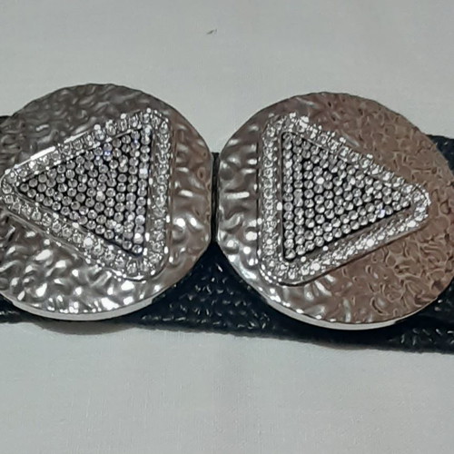 Elastic straw belt used with double buckle and triangular strass