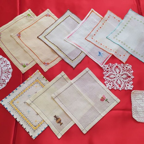 Vintage collection of 40 used embroidered linens