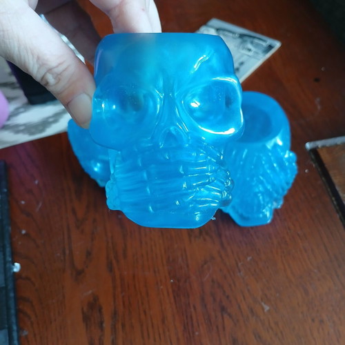 Set of 3 handmade skull-shaped tealight holders hear no evil, see no evil, speak no evil