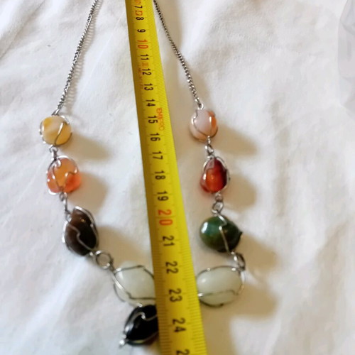 Necklace with semi-precious stones and metal chain like new, multicolor