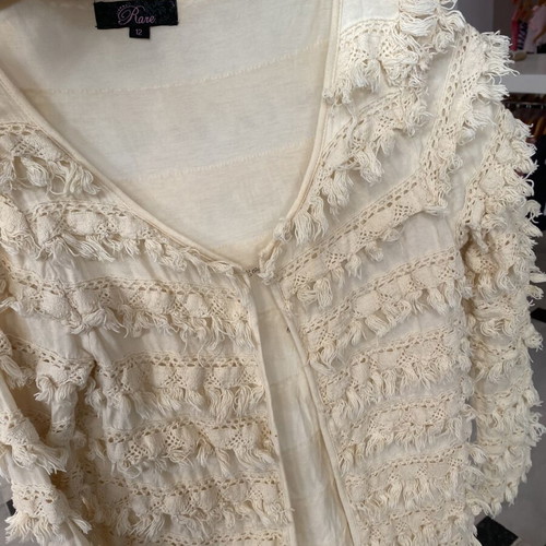Cotton cardigan used, beige with fringe, one size
