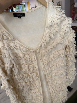 Cotton cardigan used, beige with fringe, one size