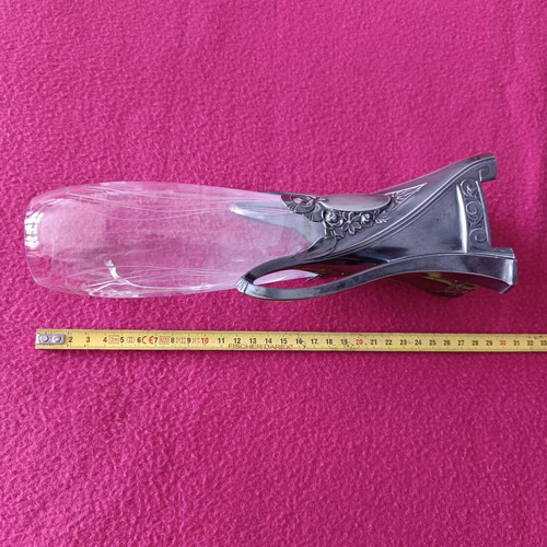 Art Nouveau vase used metal and glass with engraving