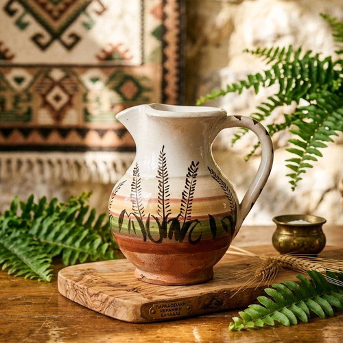 Clay handmade pitcher hand-painted like new