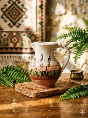 Clay handmade pitcher hand-painted like new
