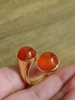 Minimal women's adjustable steel ring with carnelian and energy stone new