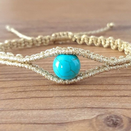 Women's eye outline bracelet metallic handmade with turquoise haolite new