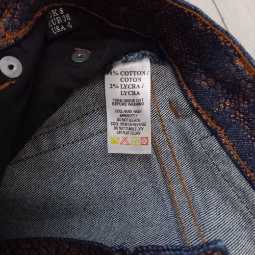Peter Golding 078 Stretch Denim Flared Jeans like new, blue-gold