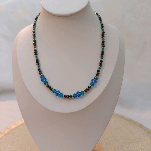 Necklace 654 women's, new, blue and brown
