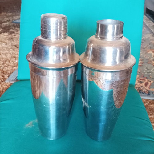 Stainless steel shakers used, set of 2