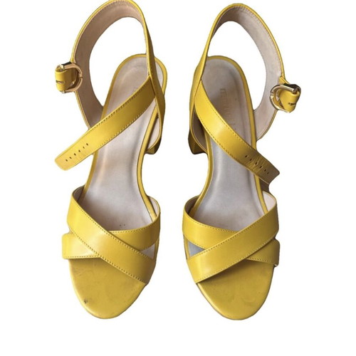 Minelli yellow leather sandals heel 9.5 cm like new