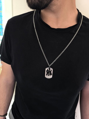 Handmade men's necklace with stainless silver chain and NY tag new