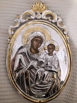 Panagia Odigitria silver icon like new with local gilding